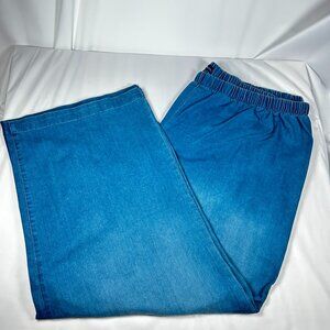 Denim 24/7 Size 34 W Plus Size Wide Leg Jeans Pull On Blue Jeans Flare Leg #2
